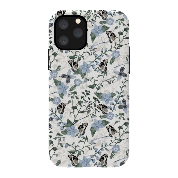 iPhone 11 Pro StrongFit Delicate Watercolour Butterflies and Dragonflies half-drop repeat pattern by Paula Ohreen