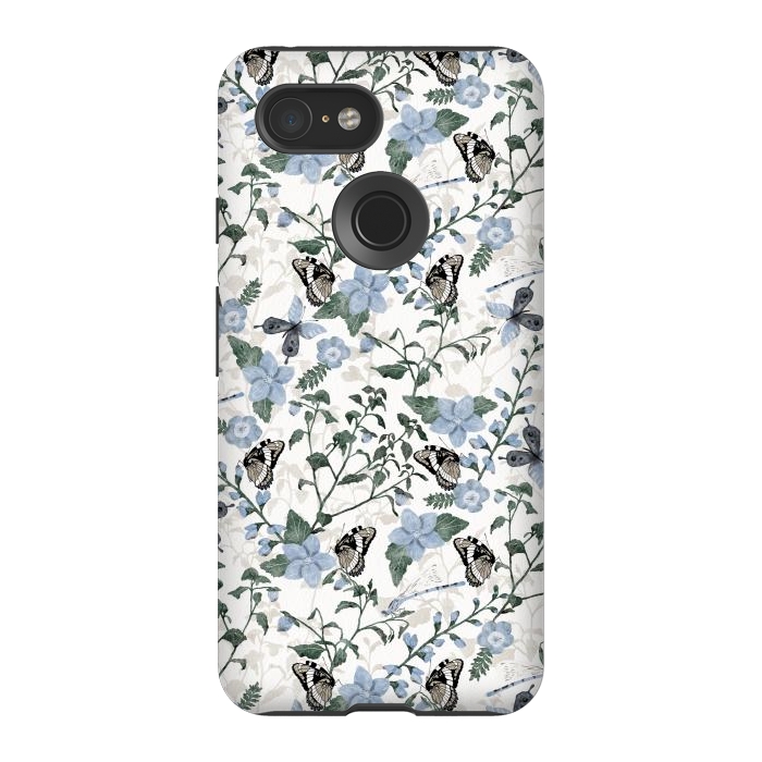 Pixel 3 StrongFit Delicate Watercolour Butterflies and Dragonflies half-drop repeat pattern by Paula Ohreen