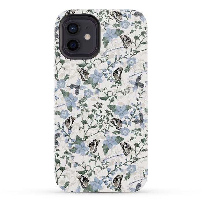 iPhone 12 mini StrongFit Delicate Watercolour Butterflies and Dragonflies half-drop repeat pattern by Paula Ohreen
