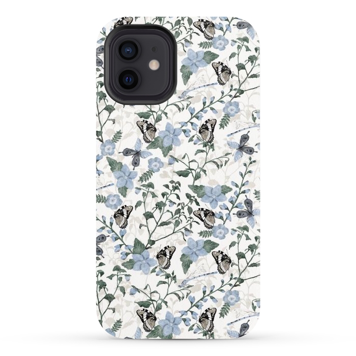 iPhone 12 StrongFit Delicate Watercolour Butterflies and Dragonflies half-drop repeat pattern by Paula Ohreen