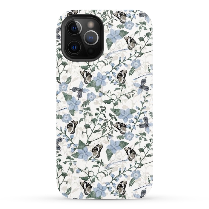 iPhone 12 Pro StrongFit Delicate Watercolour Butterflies and Dragonflies half-drop repeat pattern by Paula Ohreen