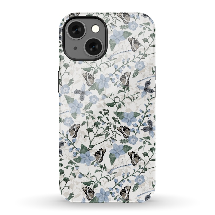 iPhone 13 StrongFit Delicate Watercolour Butterflies and Dragonflies half-drop repeat pattern by Paula Ohreen