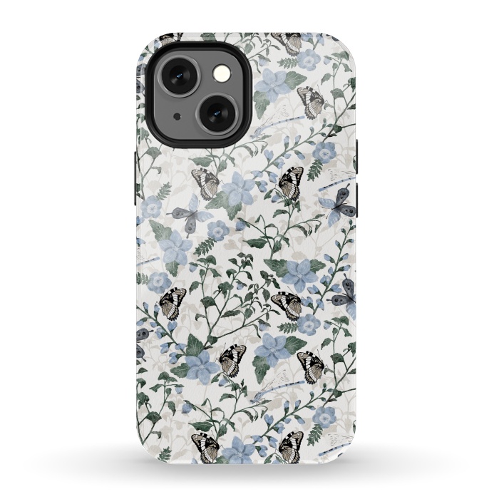 iPhone 13 mini StrongFit Delicate Watercolour Butterflies and Dragonflies half-drop repeat pattern by Paula Ohreen