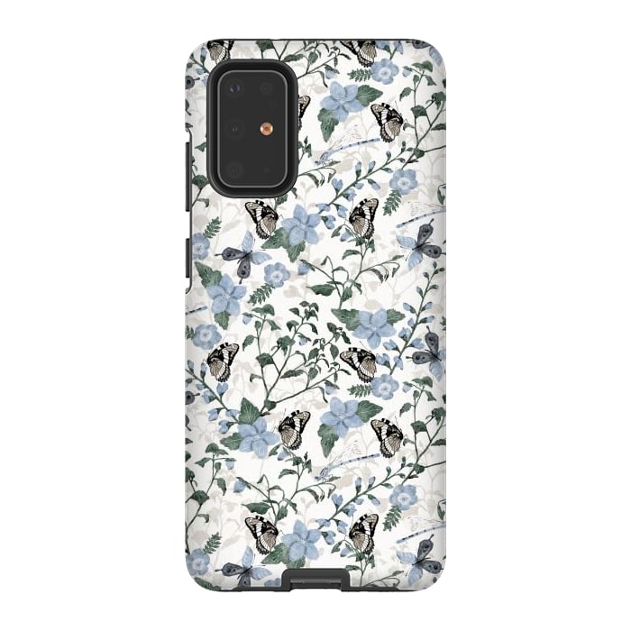 Galaxy S20 Plus StrongFit Delicate Watercolour Butterflies and Dragonflies half-drop repeat pattern by Paula Ohreen