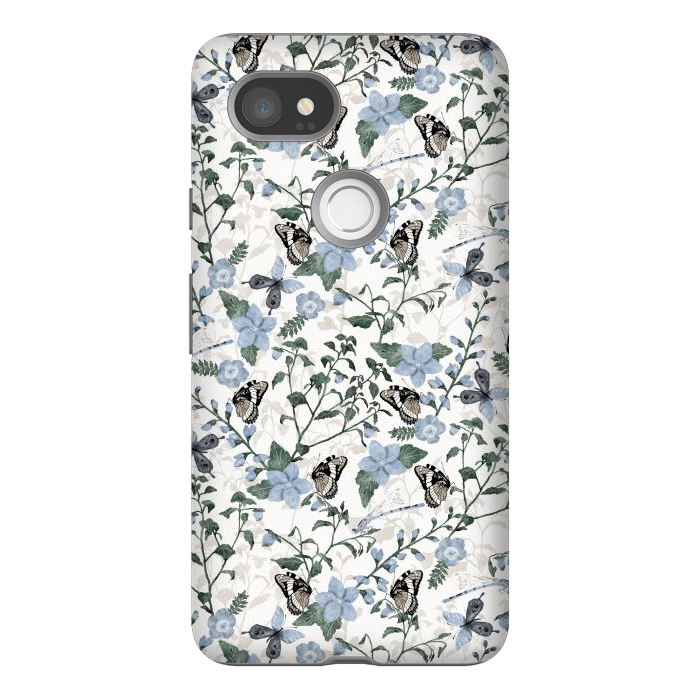 Pixel 2XL StrongFit Delicate Watercolour Butterflies and Dragonflies half-drop repeat pattern by Paula Ohreen