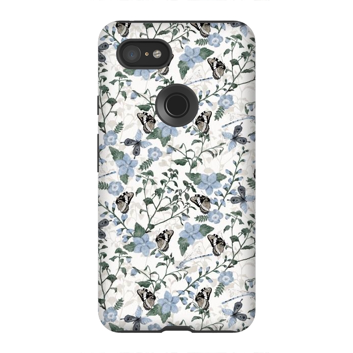 Pixel 3XL StrongFit Delicate Watercolour Butterflies and Dragonflies half-drop repeat pattern by Paula Ohreen