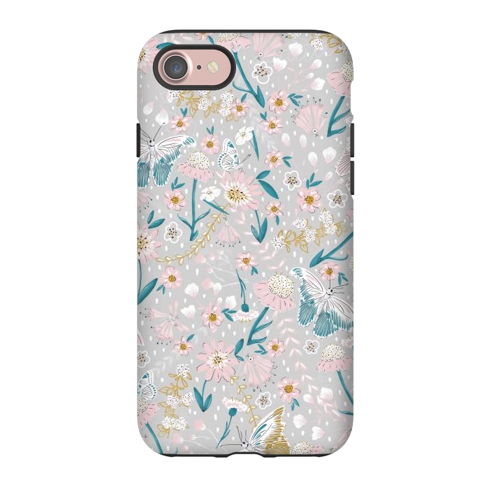 iPhone 7 StrongFit Delicate Daisies and Butterflies half-drop repeat pattern by Paula Ohreen