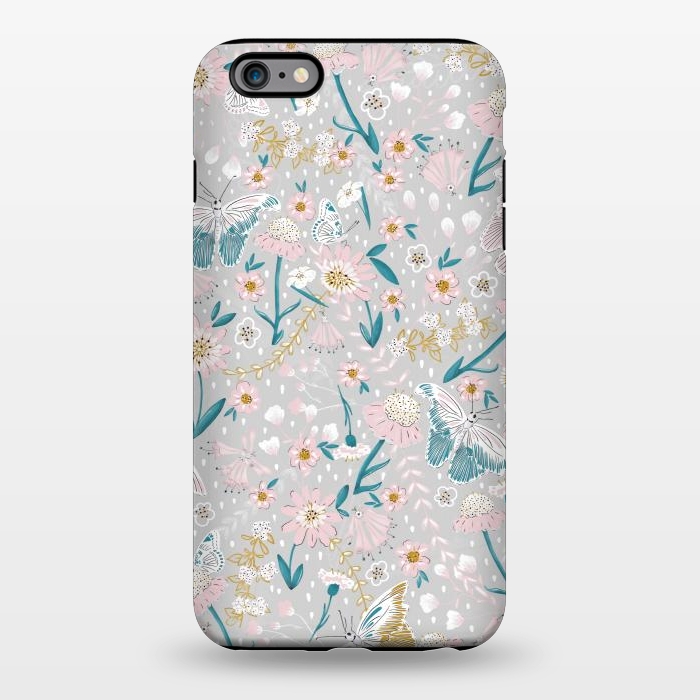 iPhone 6/6s plus StrongFit Delicate Daisies and Butterflies half-drop repeat pattern by Paula Ohreen