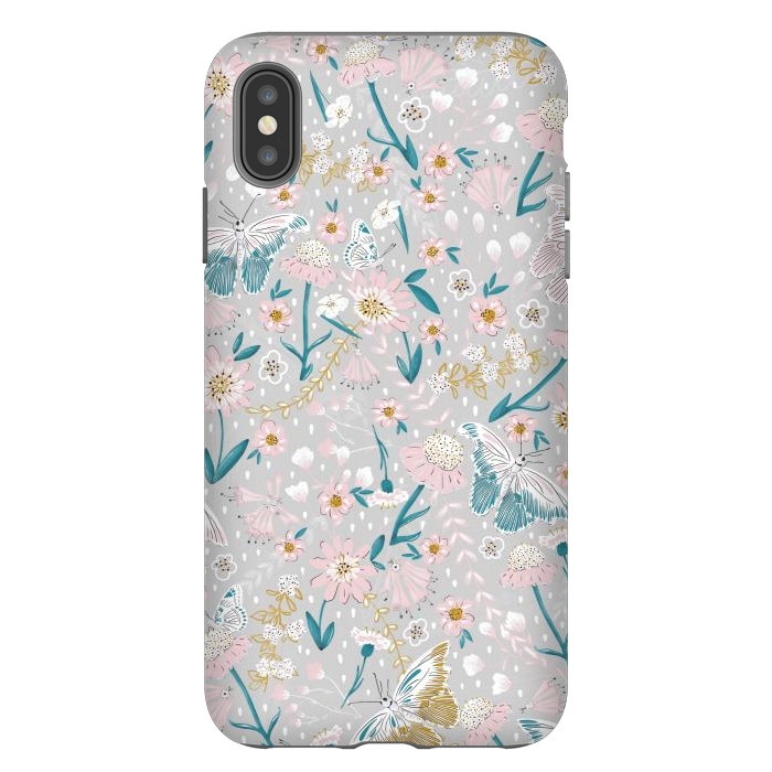 iPhone Xs Max StrongFit Delicate Daisies and Butterflies half-drop repeat pattern by Paula Ohreen