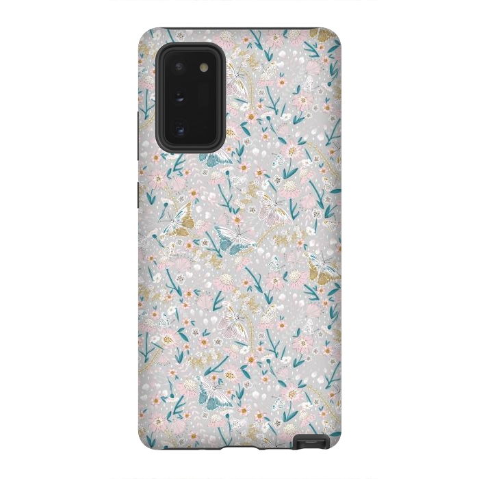 Galaxy Note 20 StrongFit Delicate Daisies and Butterflies half-drop repeat pattern by Paula Ohreen