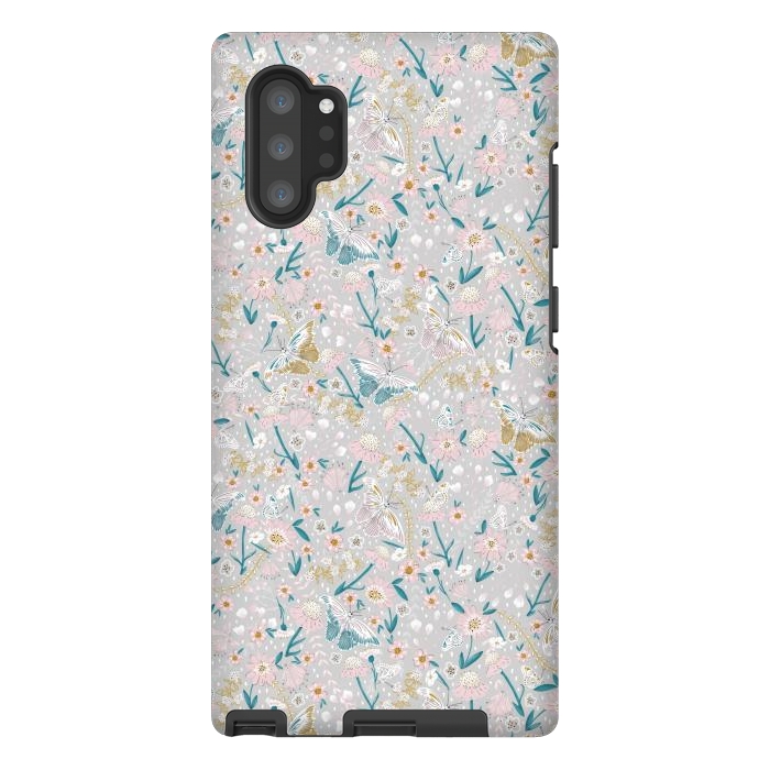 Galaxy Note 10 plus StrongFit Delicate Daisies and Butterflies half-drop repeat pattern by Paula Ohreen