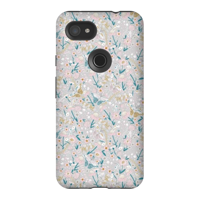 Pixel 3AXL StrongFit Delicate Daisies and Butterflies half-drop repeat pattern by Paula Ohreen