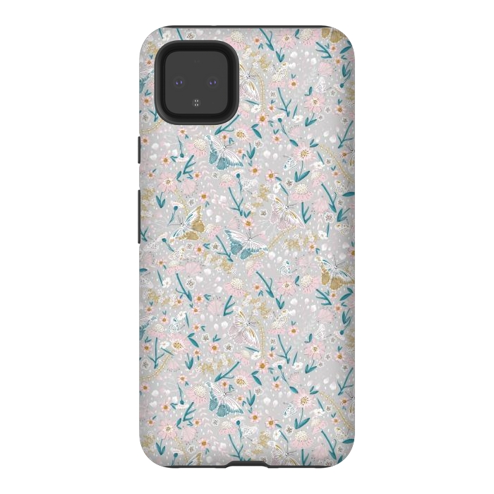 Pixel 4XL StrongFit Delicate Daisies and Butterflies half-drop repeat pattern by Paula Ohreen