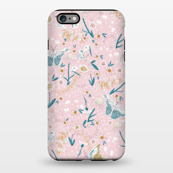 iPhone 6/6s plus StrongFit Delicate Daisies and Butterflies half-drop repeat pattern on Pink by Paula Ohreen