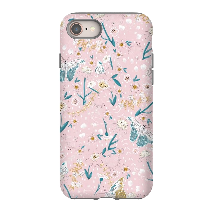 iPhone SE StrongFit Delicate Daisies and Butterflies half-drop repeat pattern on Pink by Paula Ohreen