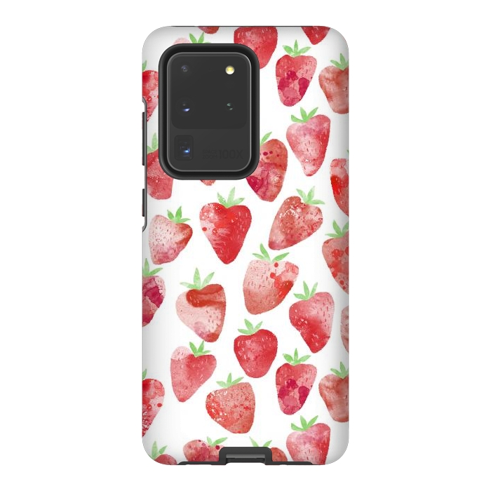 Galaxy S20 Ultra StrongFit Strawberries Watercolor Painting by Nic Squirrell