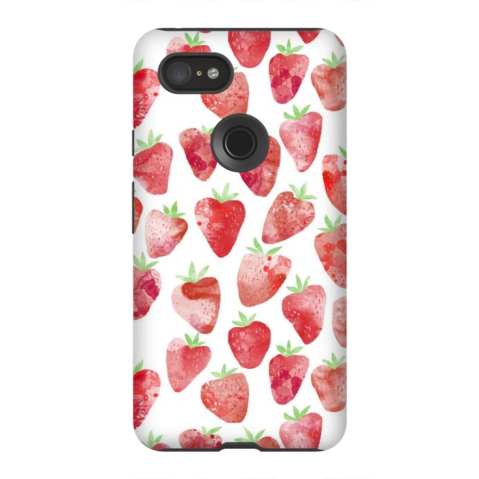 Pixel 3XL StrongFit Strawberries Watercolor Painting by Nic Squirrell