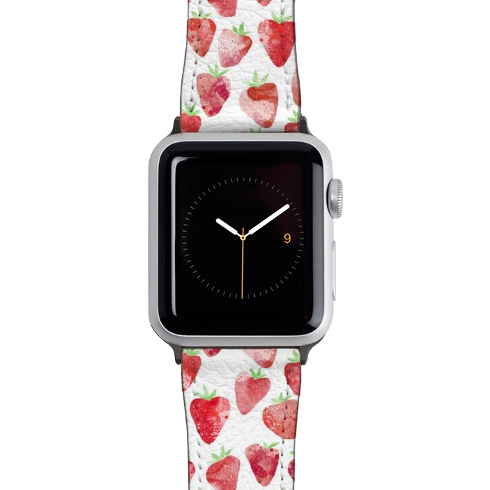 Watch 38mm / 40mm Strap PU leather Strawberries Watercolor Painting by Nic Squirrell