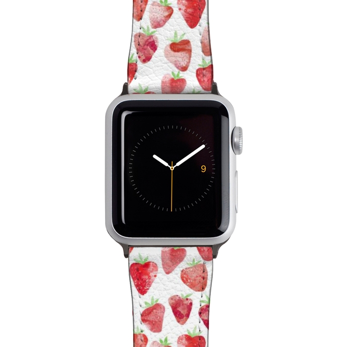Watch 42mm / 44mm Strap PU leather Strawberries Watercolor Painting by Nic Squirrell
