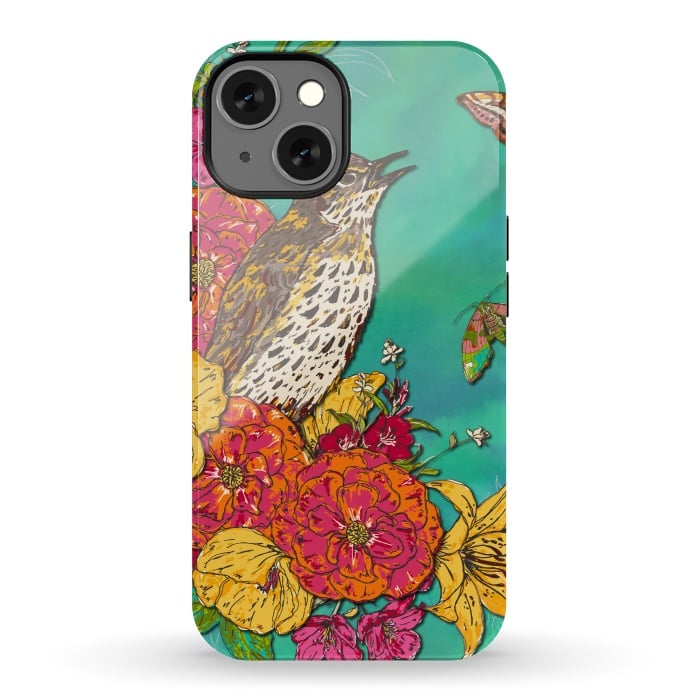 iPhone 13 StrongFit Floral Songthrush by Lotti Brown