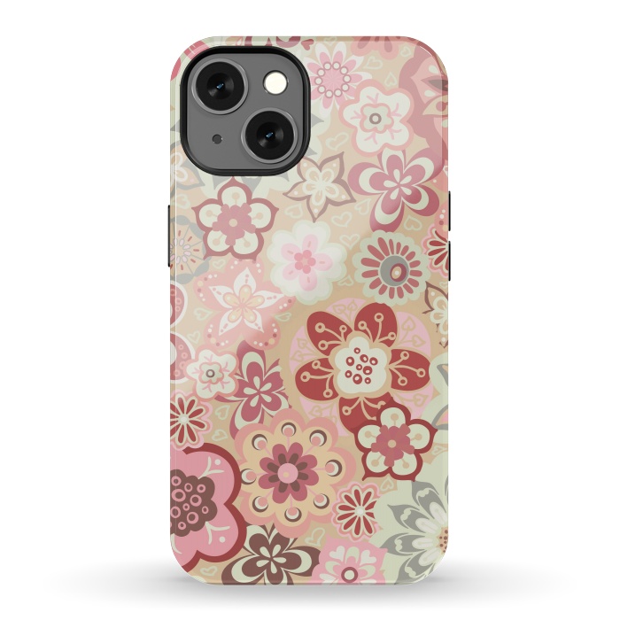 iPhone 13 StrongFit Beautiful Bouquet of Blooms-Beige and Pink by Paula Ohreen