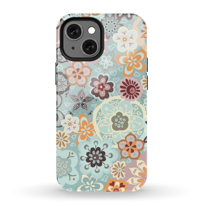 iPhone 13 mini StrongFit Beautiful Bouquet of Blooms-Blue and Pink by Paula Ohreen
