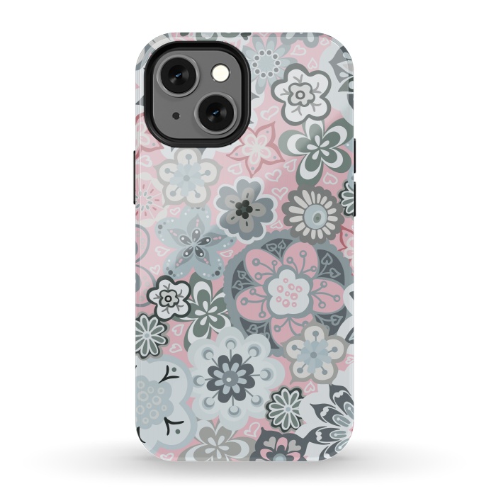 iPhone 13 mini StrongFit Beautiful Bouquet of Blooms-Light grey and pink by Paula Ohreen