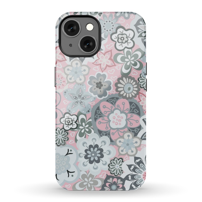 iPhone 13 StrongFit Beautiful Bouquet of Blooms-Light grey and pink by Paula Ohreen