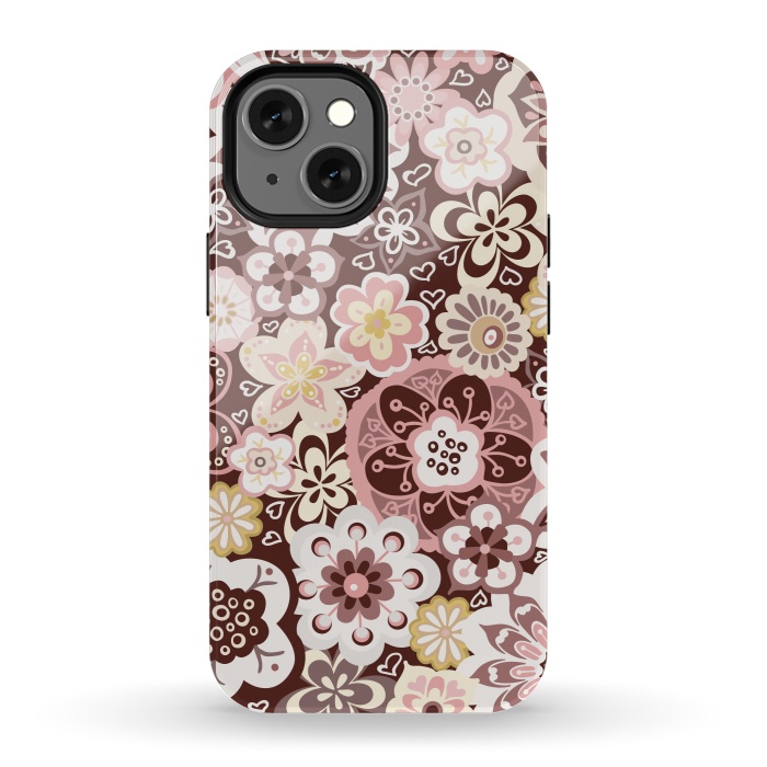 iPhone 13 mini StrongFit Bouquet of Blooms-Brown and Yellow by Paula Ohreen