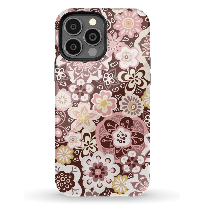 iPhone 13 Pro Max StrongFit Bouquet of Blooms-Brown and Yellow by Paula Ohreen