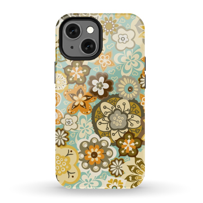iPhone 13 mini StrongFit Bouquet of Blooms-Blue and Orange by Paula Ohreen