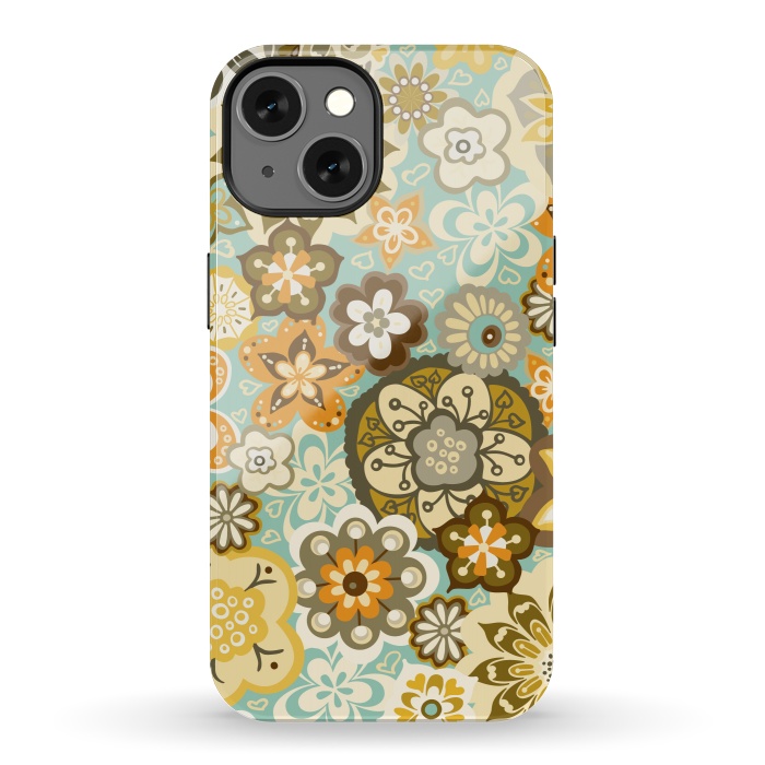 iPhone 13 StrongFit Bouquet of Blooms-Blue and Orange by Paula Ohreen
