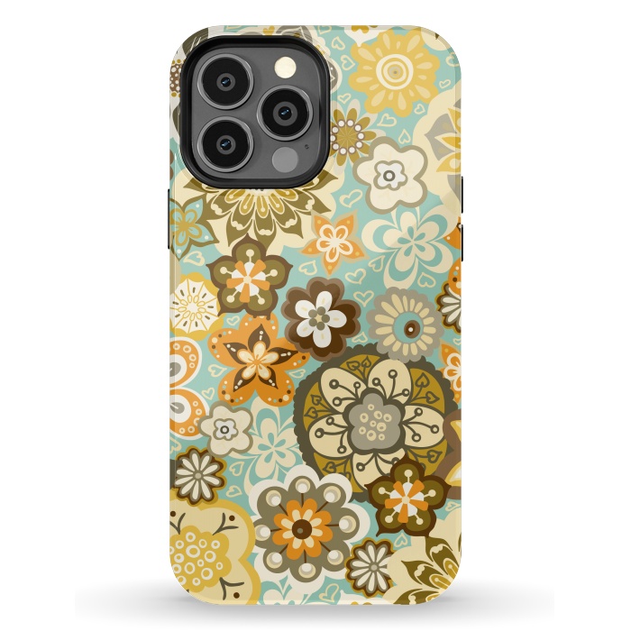iPhone 13 Pro Max StrongFit Bouquet of Blooms-Blue and Orange by Paula Ohreen