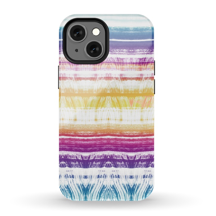 iPhone 13 mini StrongFit Rainbow brushed ethnic tie dye stripes by Oana 