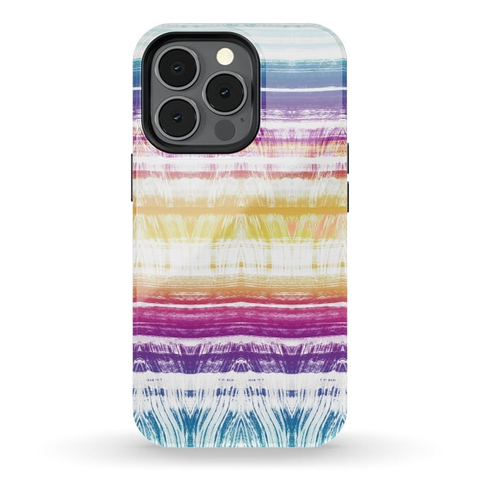 iPhone 13 pro StrongFit Rainbow brushed ethnic tie dye stripes by Oana 
