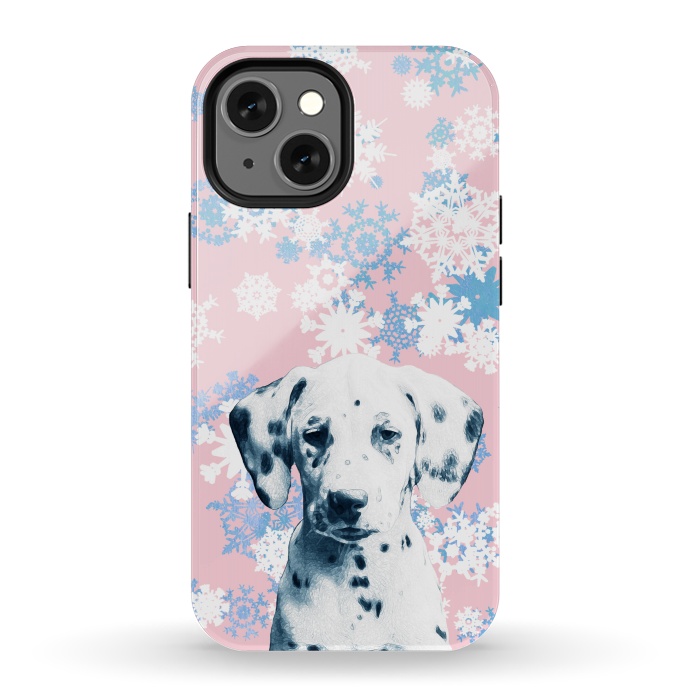 iPhone 13 mini StrongFit Pink blue dalmatian and snowflakes by Oana 