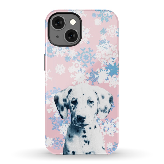 iPhone 13 StrongFit Pink blue dalmatian and snowflakes by Oana 