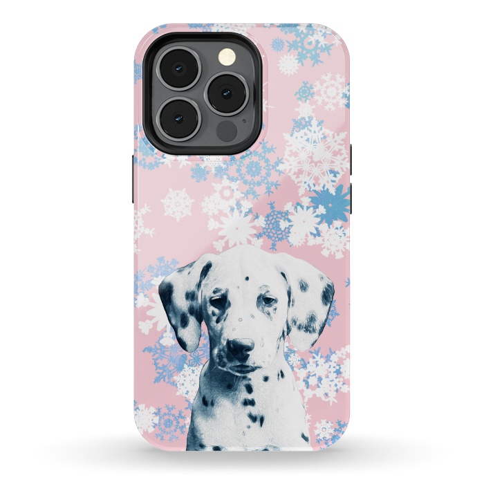 iPhone 13 pro StrongFit Pink blue dalmatian and snowflakes by Oana 