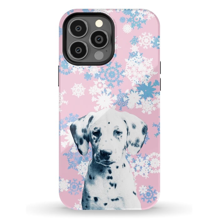 iPhone 13 Pro Max StrongFit Pink blue dalmatian and snowflakes by Oana 