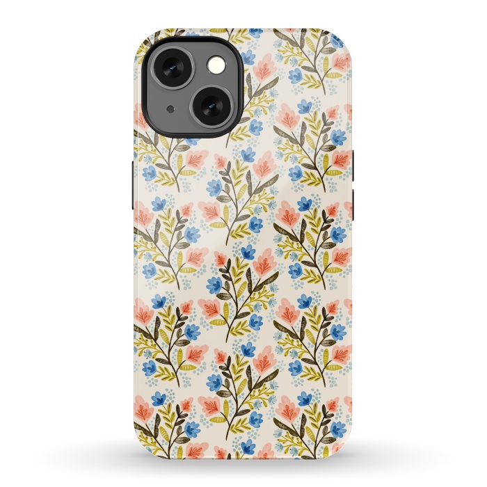 iPhone 13 StrongFit Peach and Blue Floral by Noonday Design