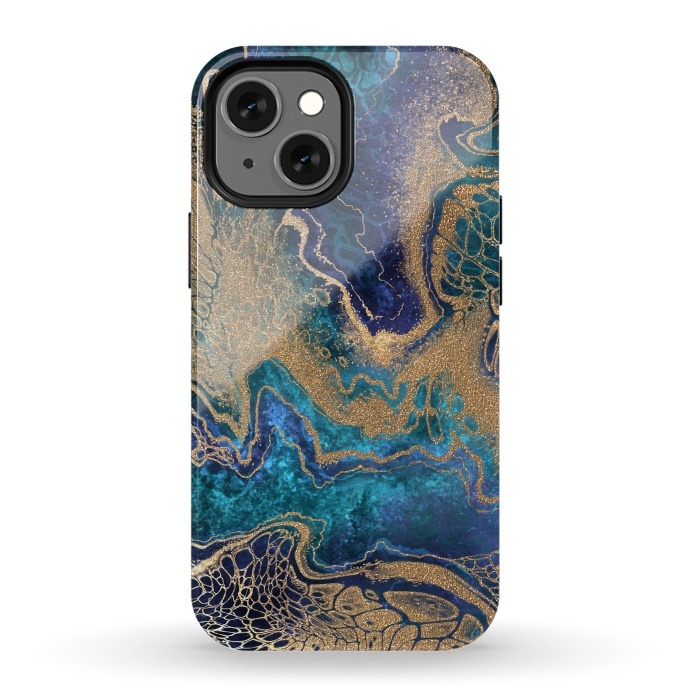 iPhone 13 mini StrongFit Abstract Background Blue Gold Marble by ArtsCase