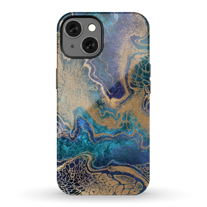 iPhone 13 StrongFit Abstract Background Blue Gold Marble por ArtsCase