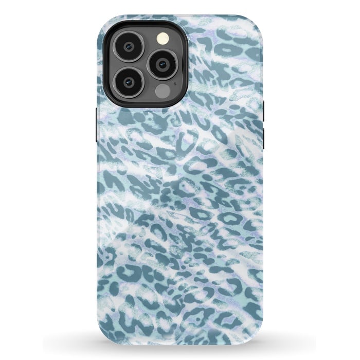 iPhone 13 Pro Max StrongFit Baby blue brushed leopard print and tiger stripes by Oana 