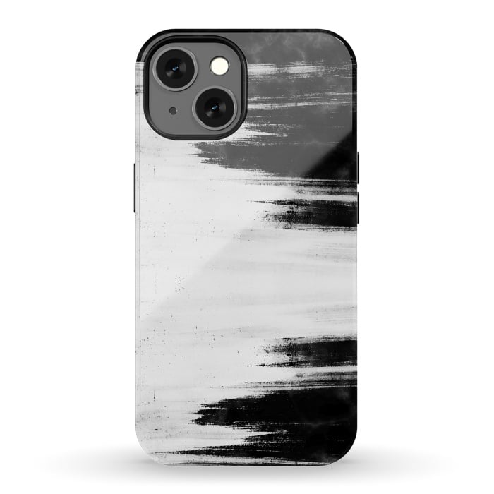 iPhone 13 StrongFit Black and white brushed marble by Oana 