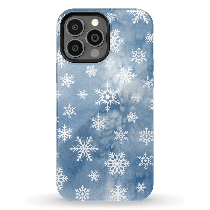 iPhone 13 Pro Max StrongFit Blue white watercolor Christmas snowflakes by Oana 