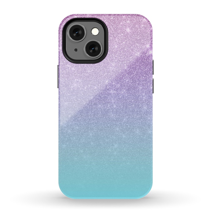 iPhone 13 mini StrongFit Girly Purple Blue Glitter Ombre Gradient by Julie Erin Designs
