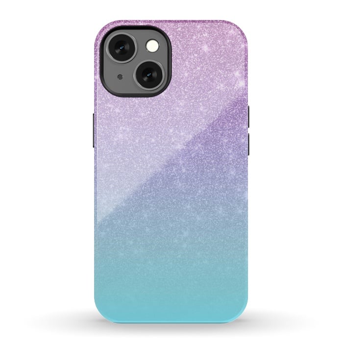 iPhone 13 StrongFit Girly Purple Blue Glitter Ombre Gradient by Julie Erin Designs