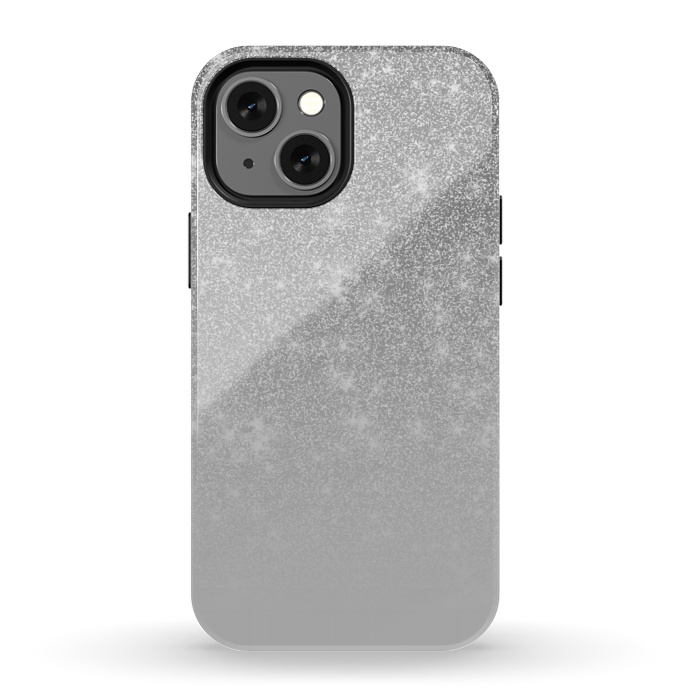 iPhone 13 mini StrongFit Glam Silver Glitter Grey Ombre Gradient by Julie Erin Designs