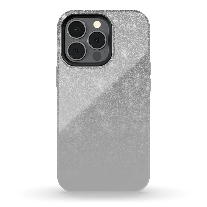 iPhone 13 pro StrongFit Glam Silver Glitter Grey Ombre Gradient by Julie Erin Designs