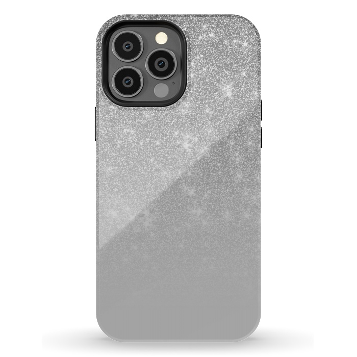 iPhone 13 Pro Max StrongFit Glam Silver Glitter Grey Ombre Gradient by Julie Erin Designs